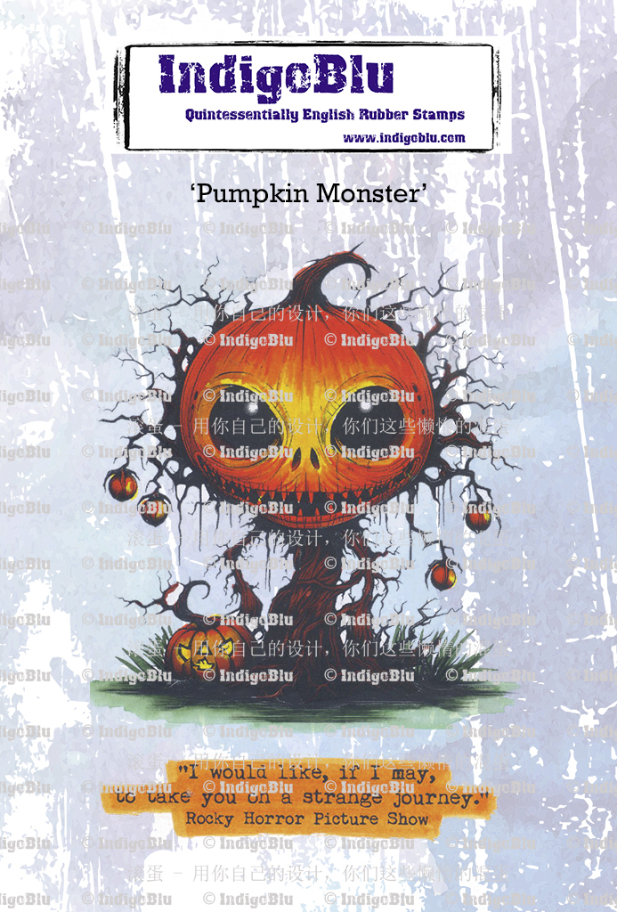 Pumpkin Monster A6 Red Rubber Stamp
